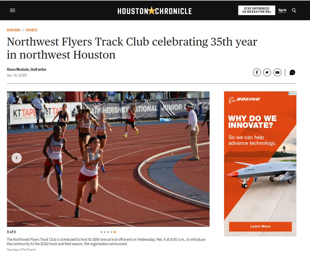 Houston Chronicle: Northwest Flyers Track Club celebrating 35th year in northwest Houston