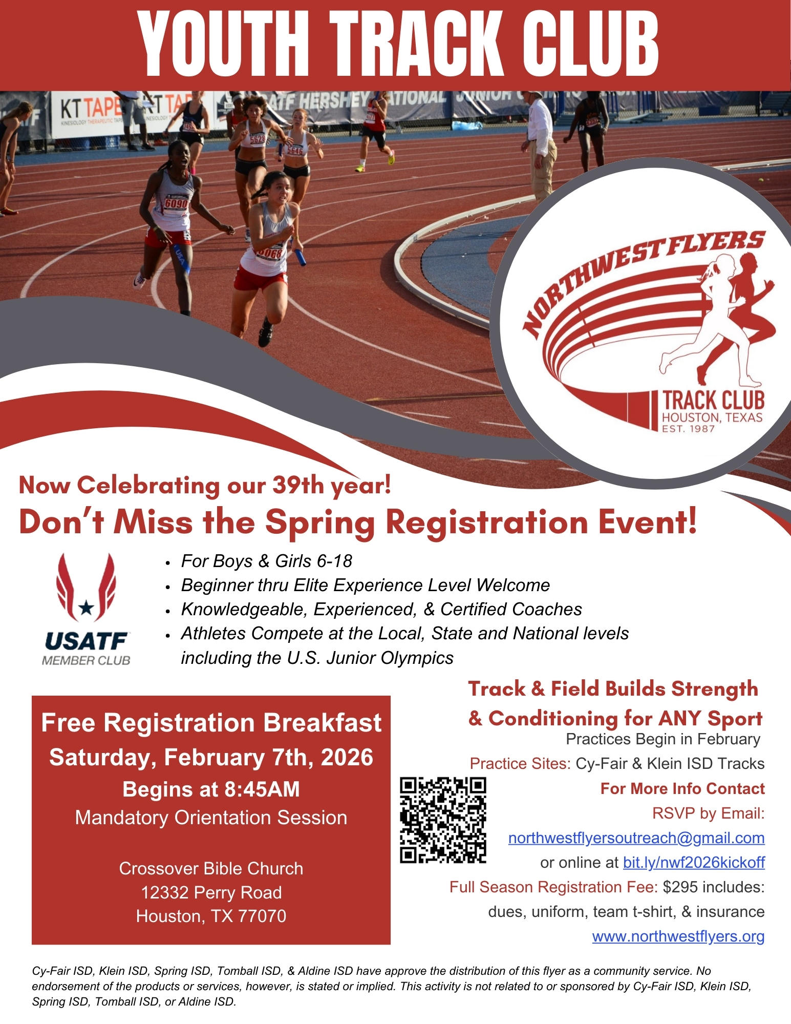 39th Annual Breakfast Kickoff Orientation for Northwest Flyers Track and Field Youth Track Club